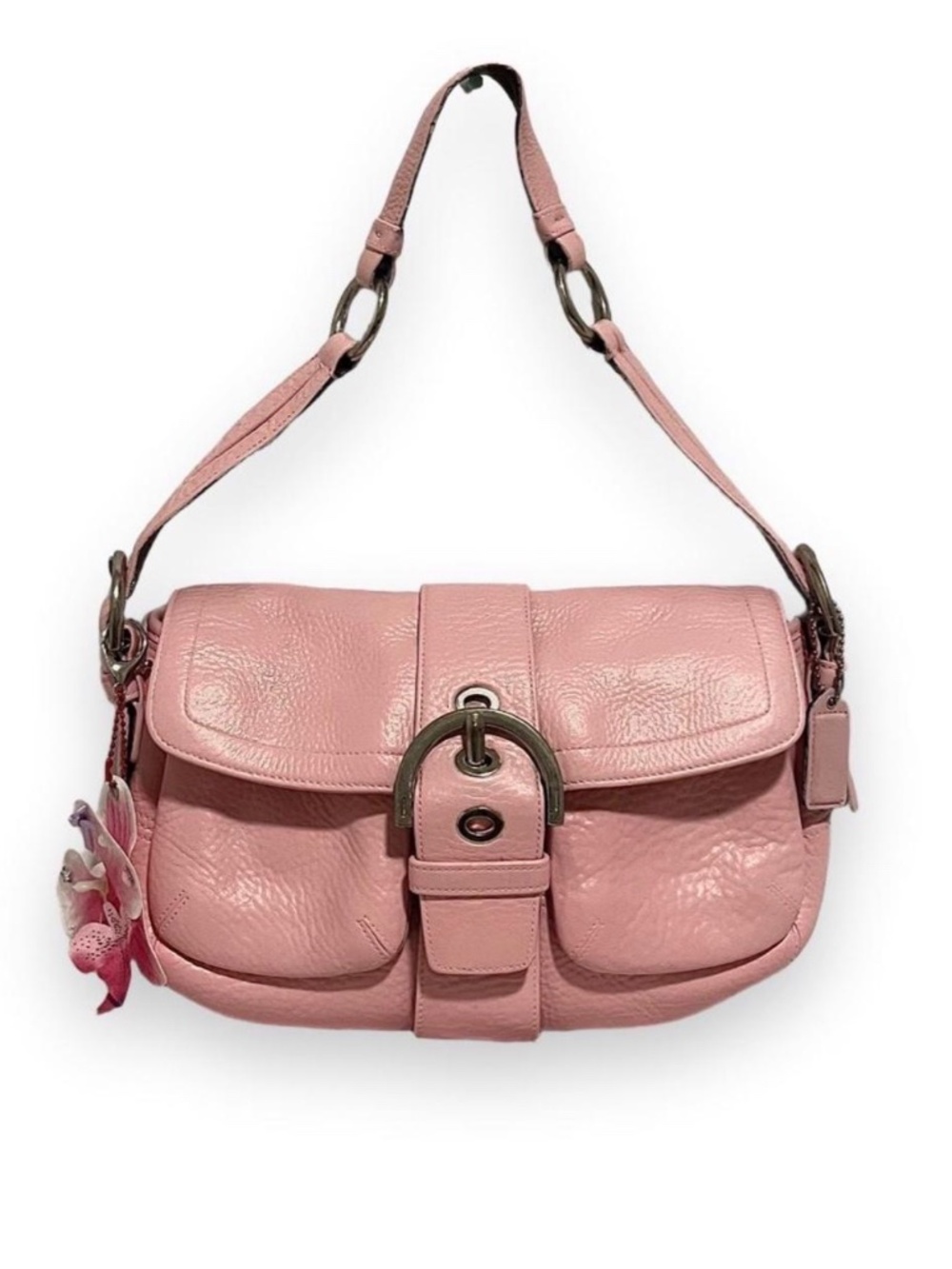 Auth Pink Coach Buckle Flap Soho vintage upcycled to pink